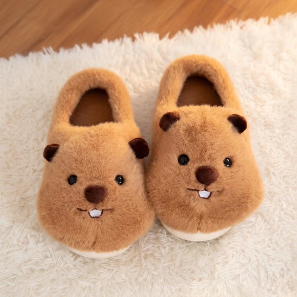 Fluffy Beaver Plush Slippers | Cozy Cartoon Animal House Shoes | SoftSlipsy