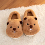 Fluffy Beaver Plush Slippers | Cozy Cartoon Animal House Shoes | SoftSlipsy