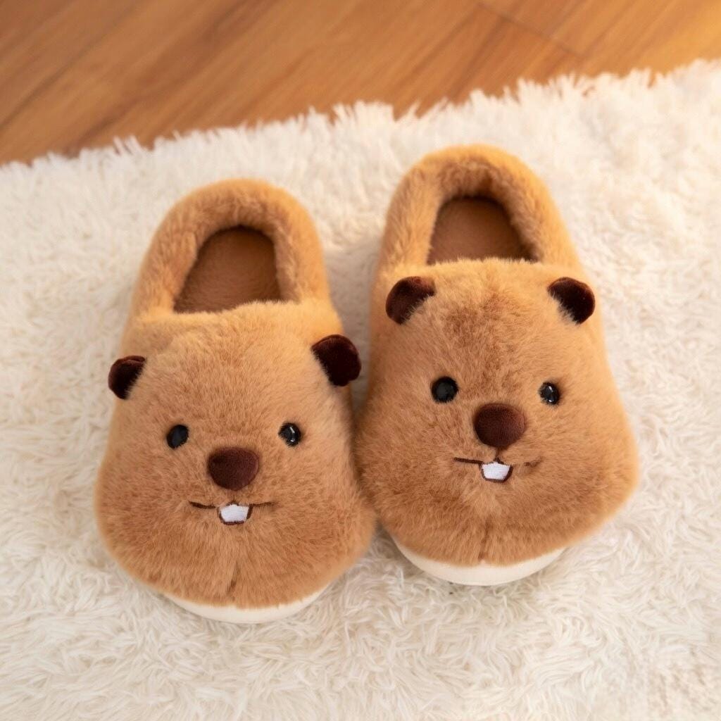 Fluffy Beaver Plush Slippers | Cozy Cartoon Animal House Shoes | SoftSlipsy
