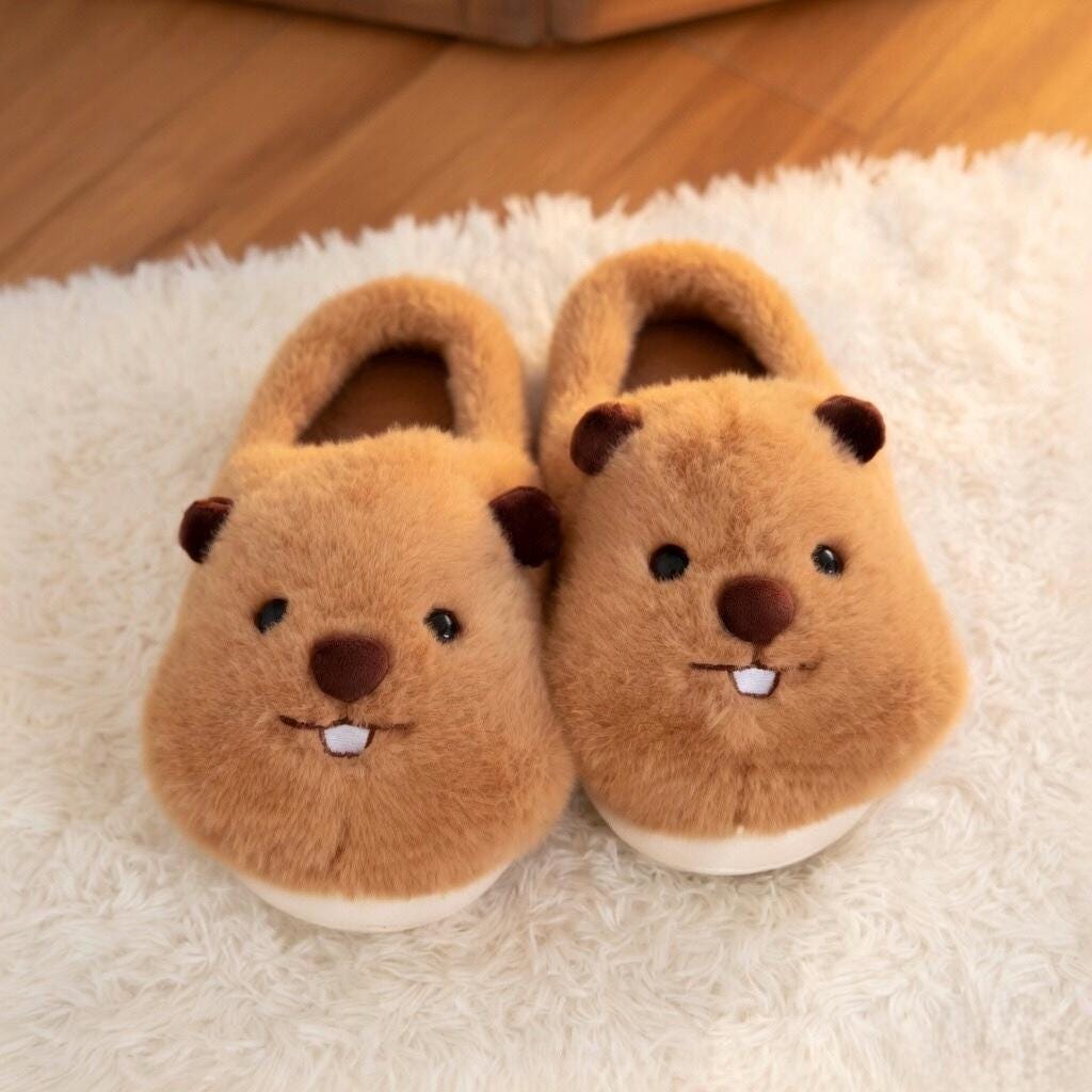 Fluffy Beaver Plush Slippers | Cozy Cartoon Animal House Shoes | SoftSlipsy