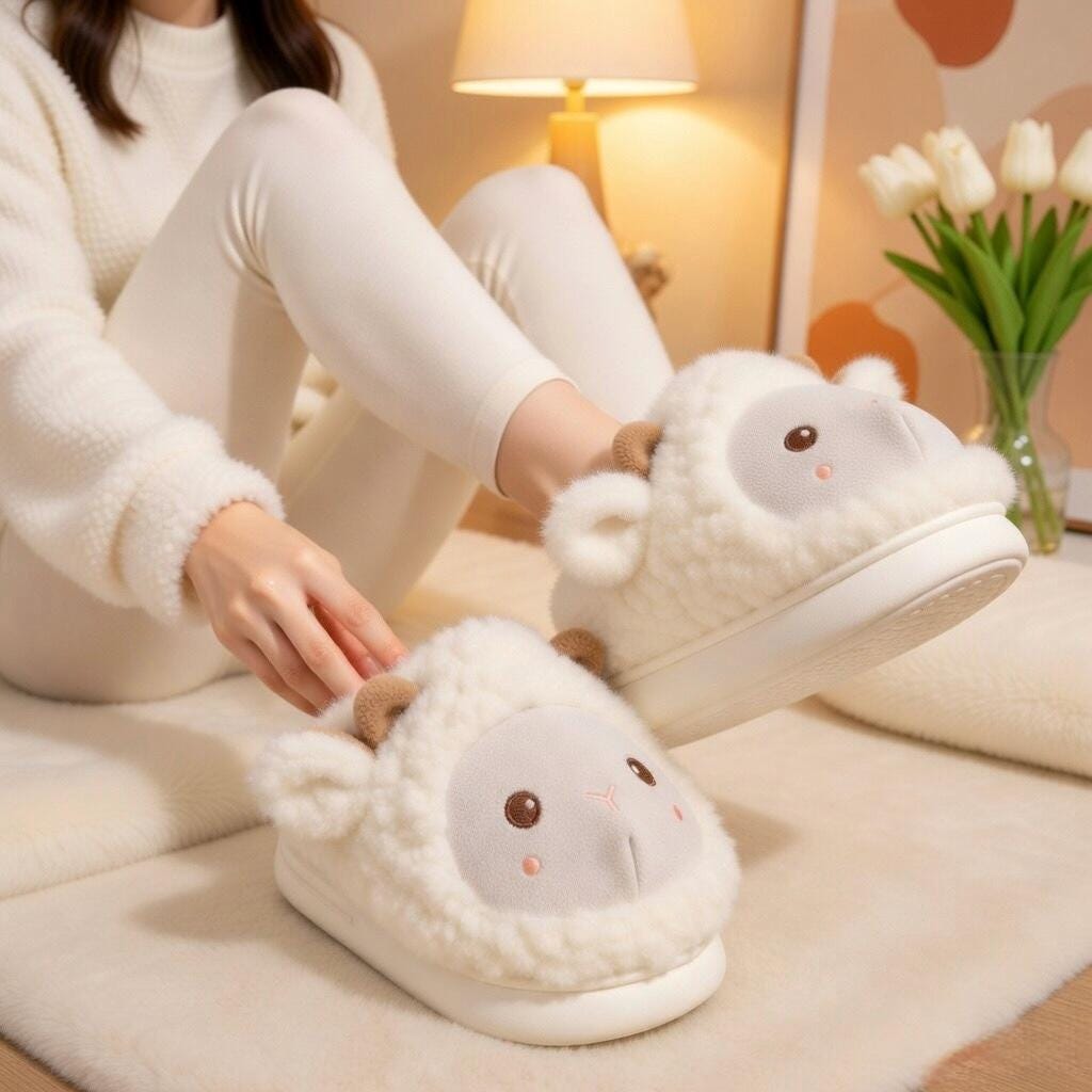 Fluffy Sheep Plush Slippers | Cozy Lamb House Shoes for Women | SoftSlipsy