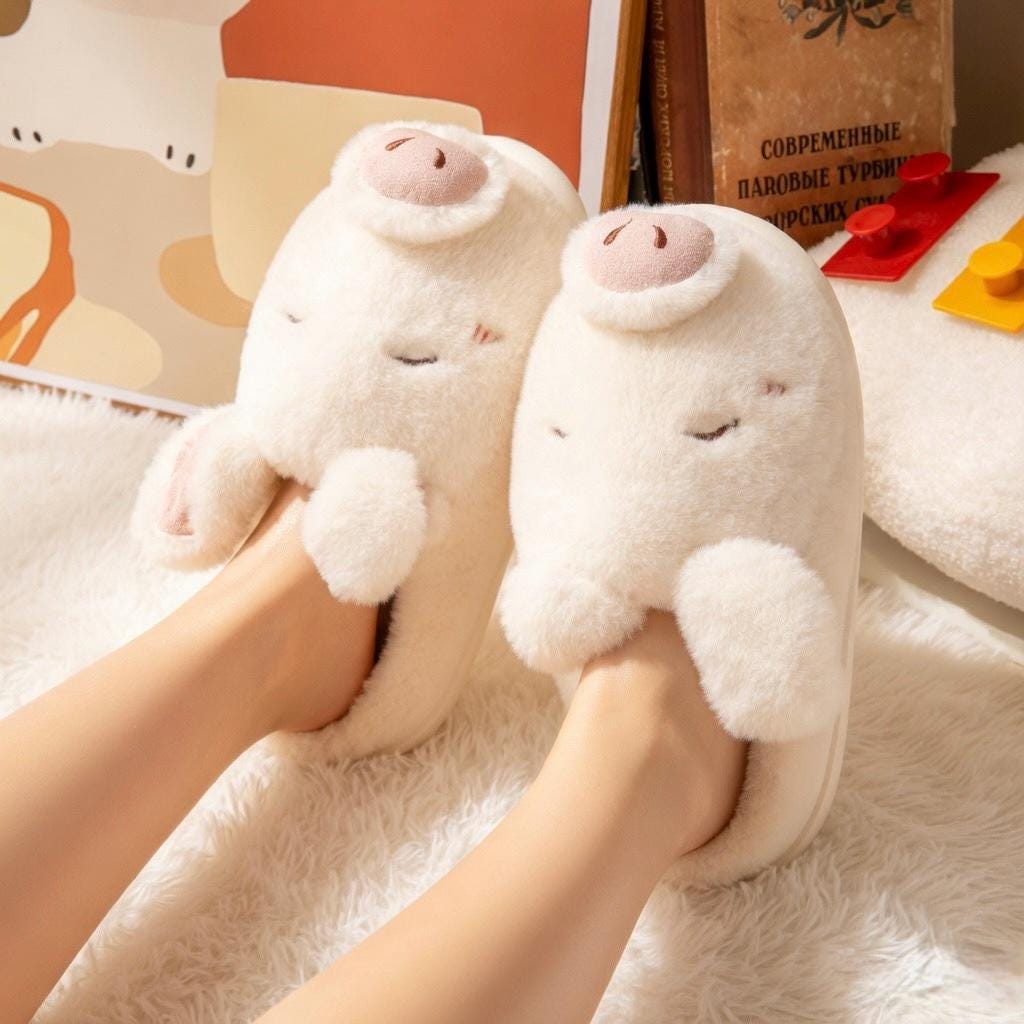 Plush Pig Slippers | Cozy Fuzzy Indoor Animal Shoes for Women | SoftSlipsy