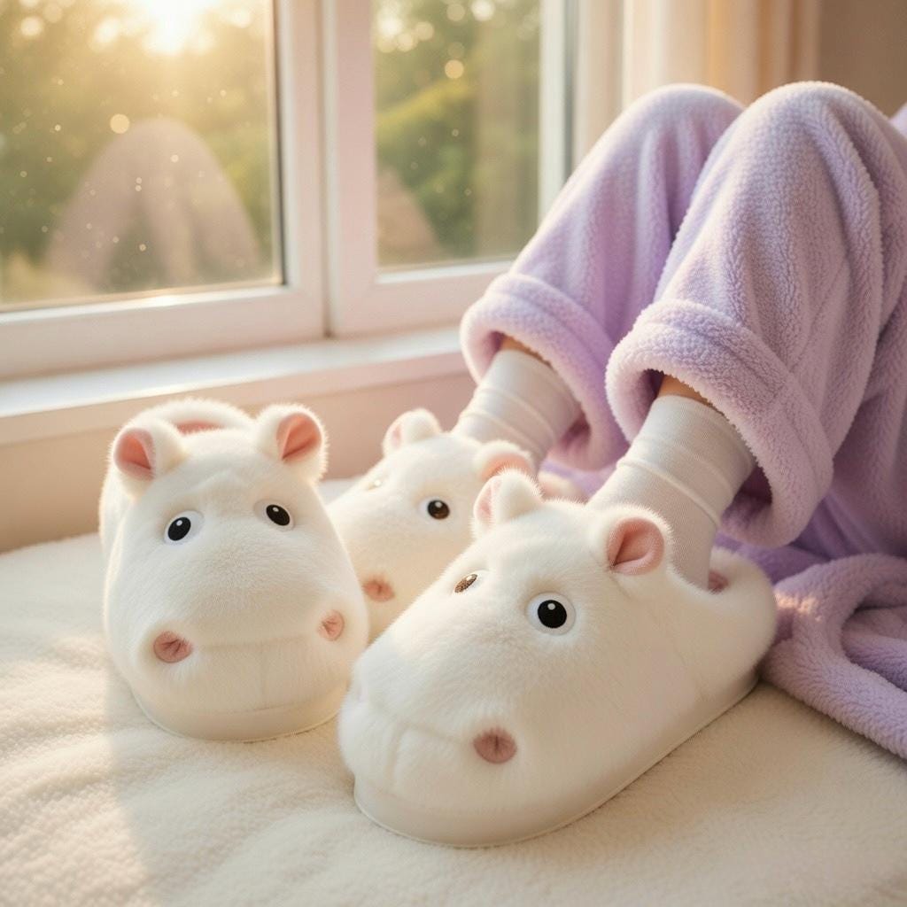 Plush Hippo Slippers | Cozy Animal House Shoes, Warm Winter Loungewear | SoftSlipsy