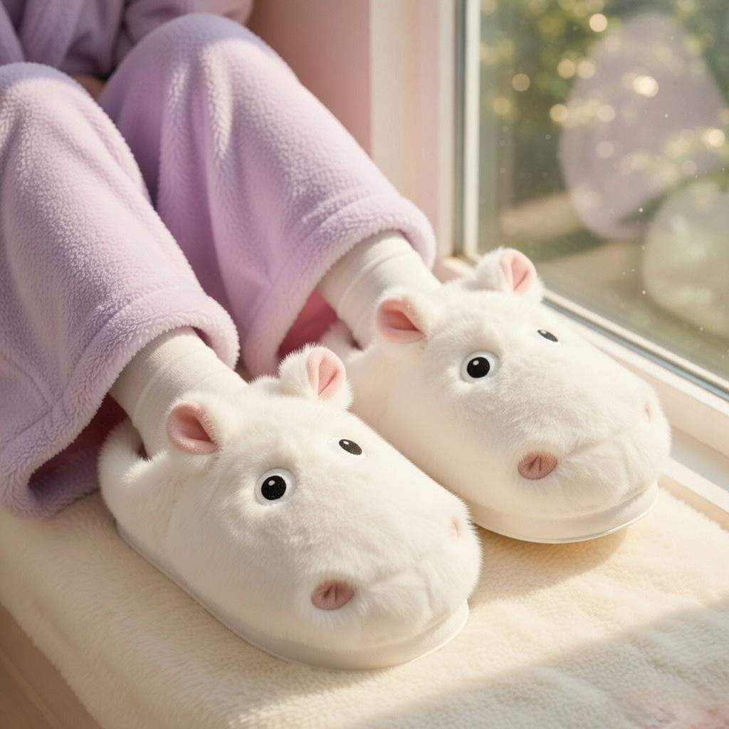 Plush Hippo Slippers | Cozy Animal House Shoes, Warm Winter Loungewear | SoftSlipsy