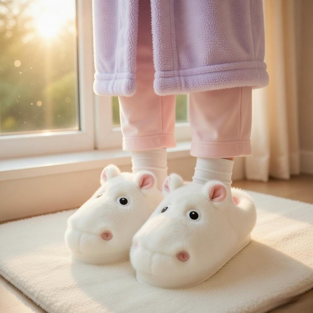 Plush Hippo Slippers | Cozy Animal House Shoes, Warm Winter Loungewear | SoftSlipsy