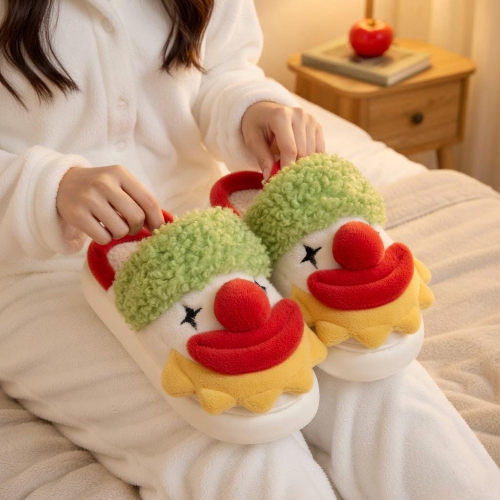 Funny Clown Plush Slippers | Cozy Cartoon Novelty Indoor Shoes | SoftSlipsy