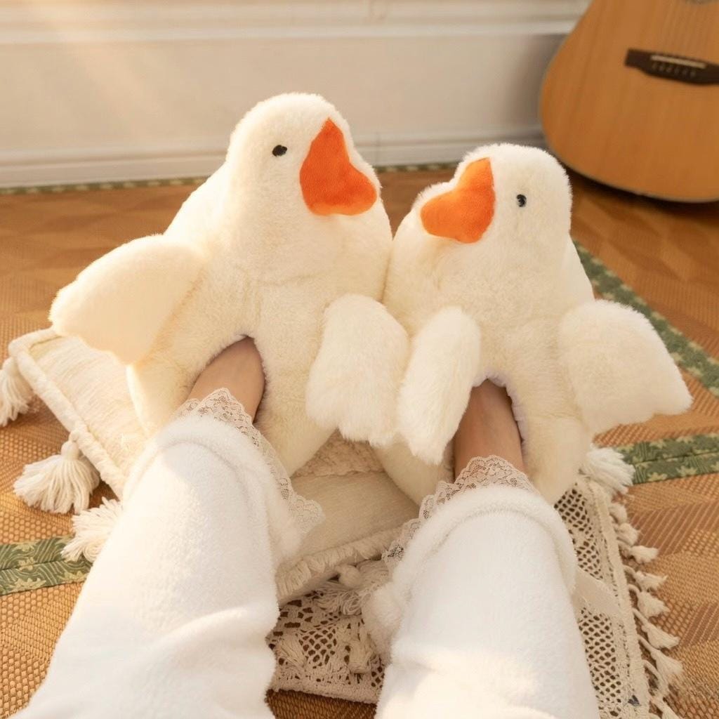 White Duck Plush Slippers | Fluffy Cozy Animal House Shoes | SoftSlipsy