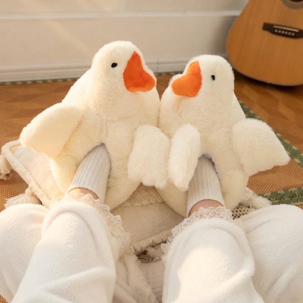 White Duck Plush Slippers | Fluffy Cozy Animal House Shoes | SoftSlipsy