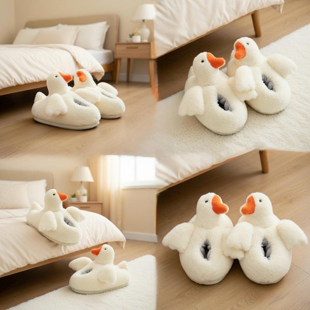 White Duck Plush Slippers | Fluffy Cozy Animal House Shoes | SoftSlipsy