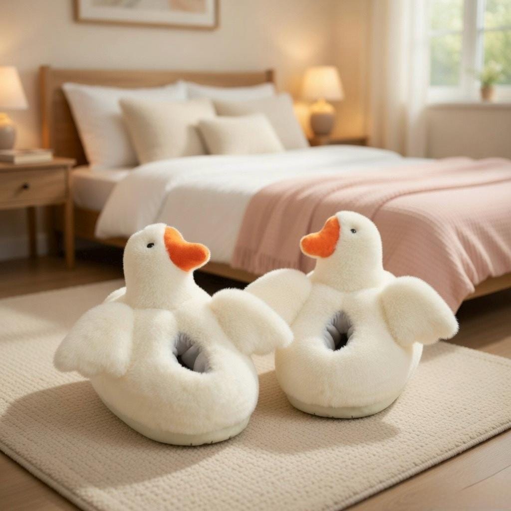 White Duck Plush Slippers | Fluffy Cozy Animal House Shoes | SoftSlipsy