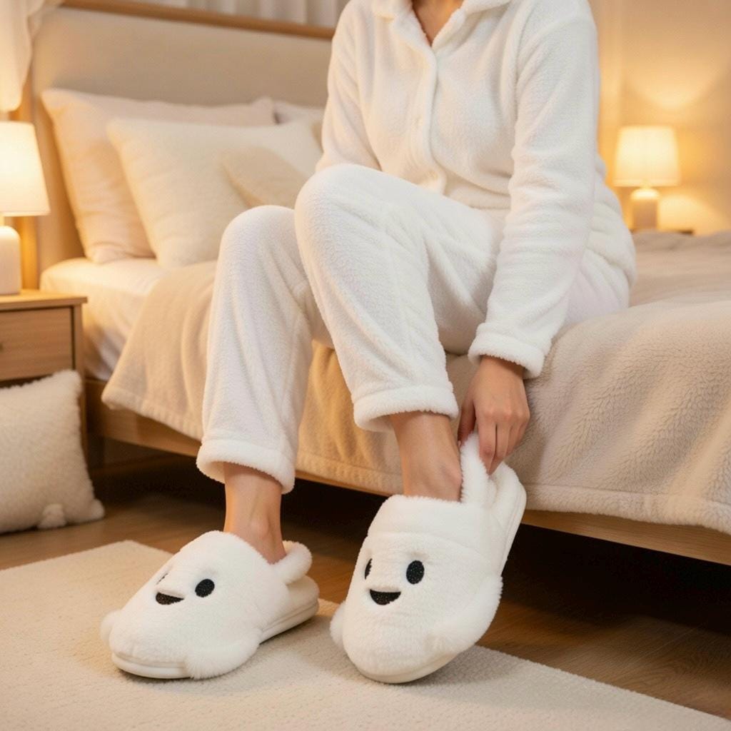 Plush Ghost Slippers | Cozy Fluffy Indoor House Shoes | SoftSlipsy