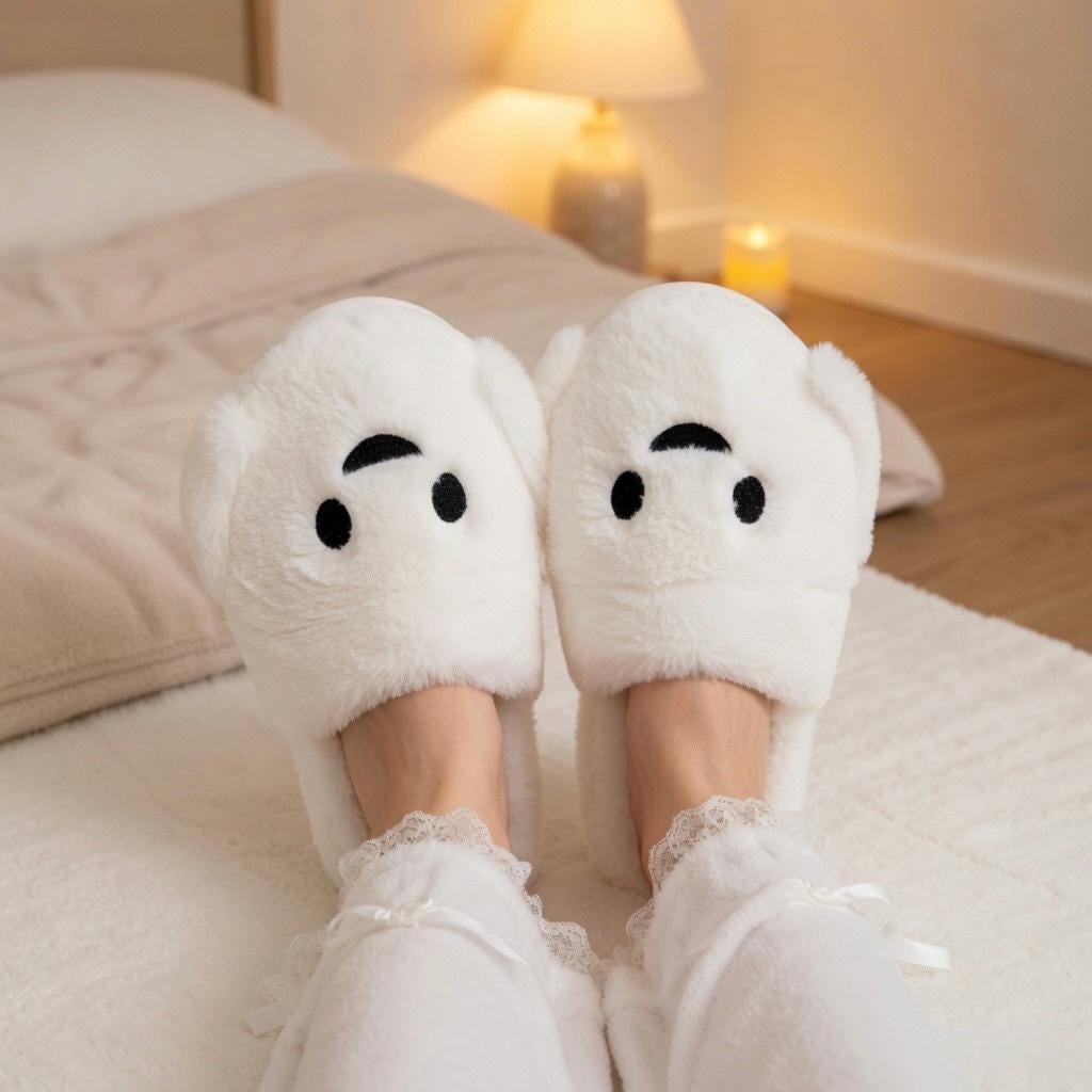 Plush Ghost Slippers | Cozy Fluffy Indoor House Shoes | SoftSlipsy