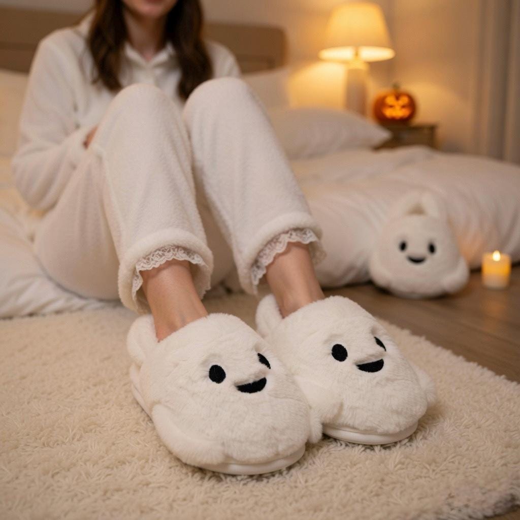 Plush Ghost Slippers | Cozy Fluffy Indoor House Shoes | SoftSlipsy