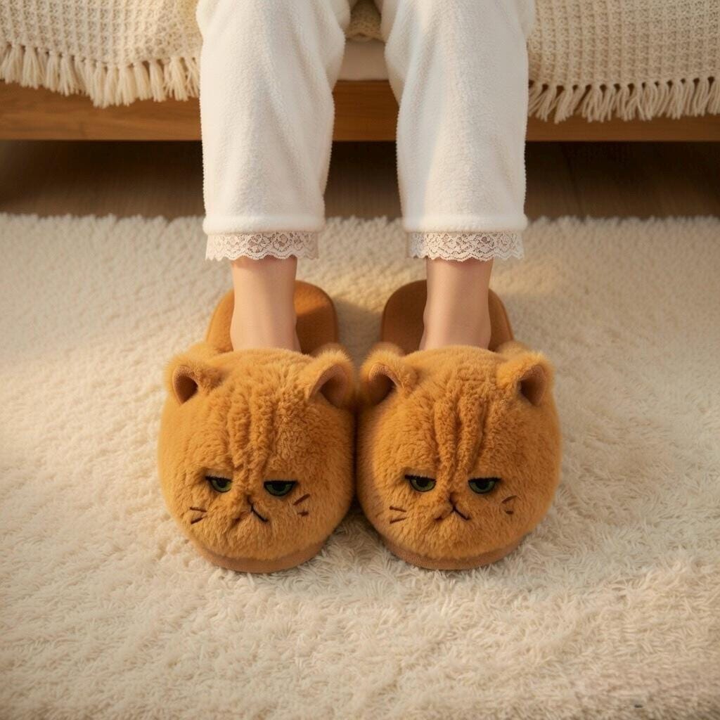 Grumpy Cat Plush Slippers | Fluffy Cozy Indoor House Shoes | SoftSlipsy