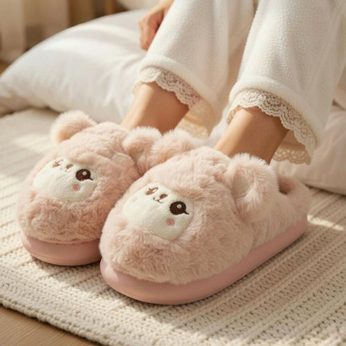 Fluffy Teddy Bear Plush Slippers | Cozy Kawaii Indoor House Shoes | SoftSlipsy