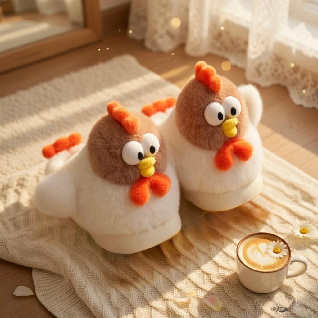 Plush Chicken Slippers | Cozy Cartoon Animal House Shoes | SoftSlipsy
