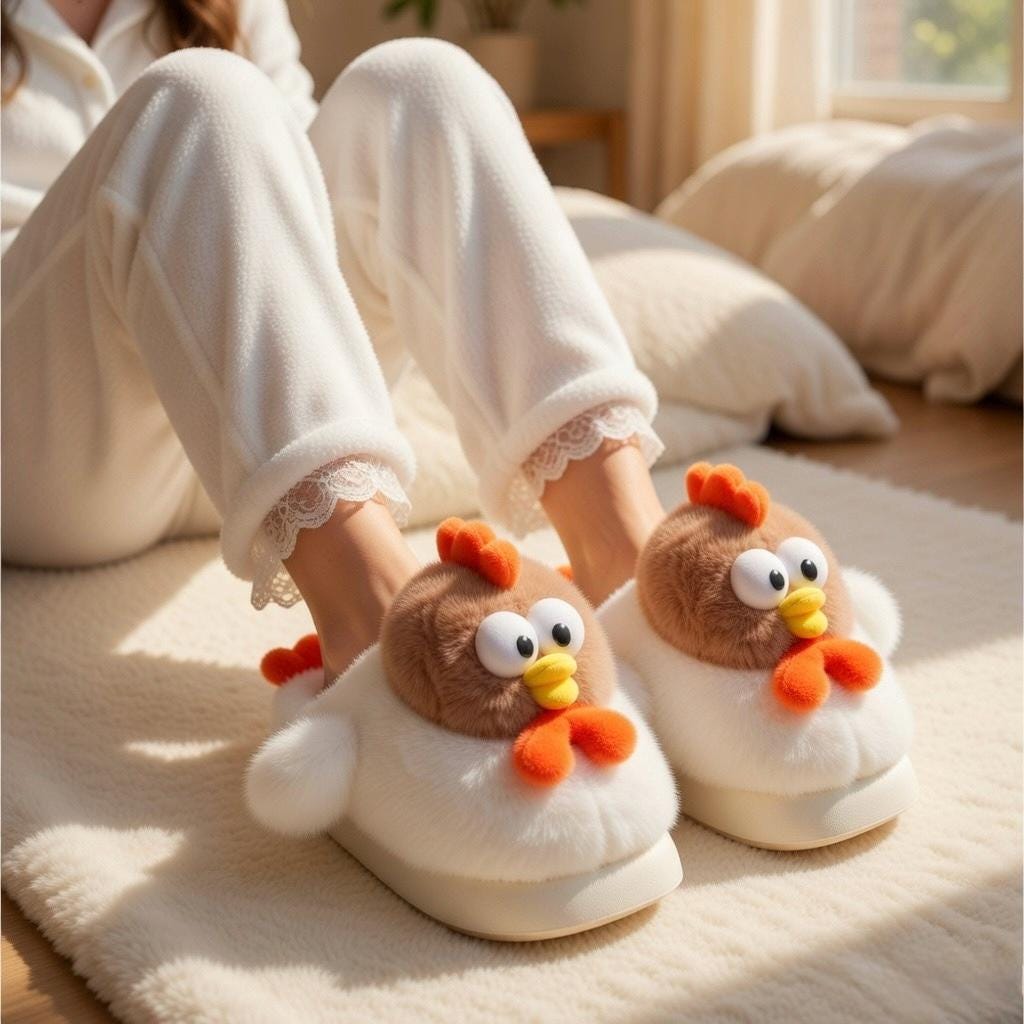 Plush Chicken Slippers | Cozy Cartoon Animal House Shoes | SoftSlipsy
