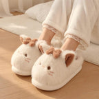 Kawaii Cat Plush Slippers | Bow Detail Cozy House Shoes | SoftSlipsy