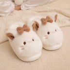 Plush Cat Slippers with Bow | Kawaii Cartoon Indoor House Shoes | SoftSlipsy