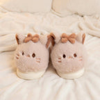 Plush Cat Slippers with Bow | Kawaii Cartoon Indoor House Shoes | SoftSlipsy