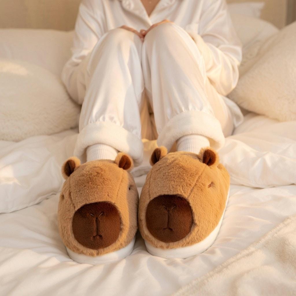 Capybara Plush Slippers | Fluffy Animal House Shoes, Cozy Indoor Footwear | SoftSlipsy