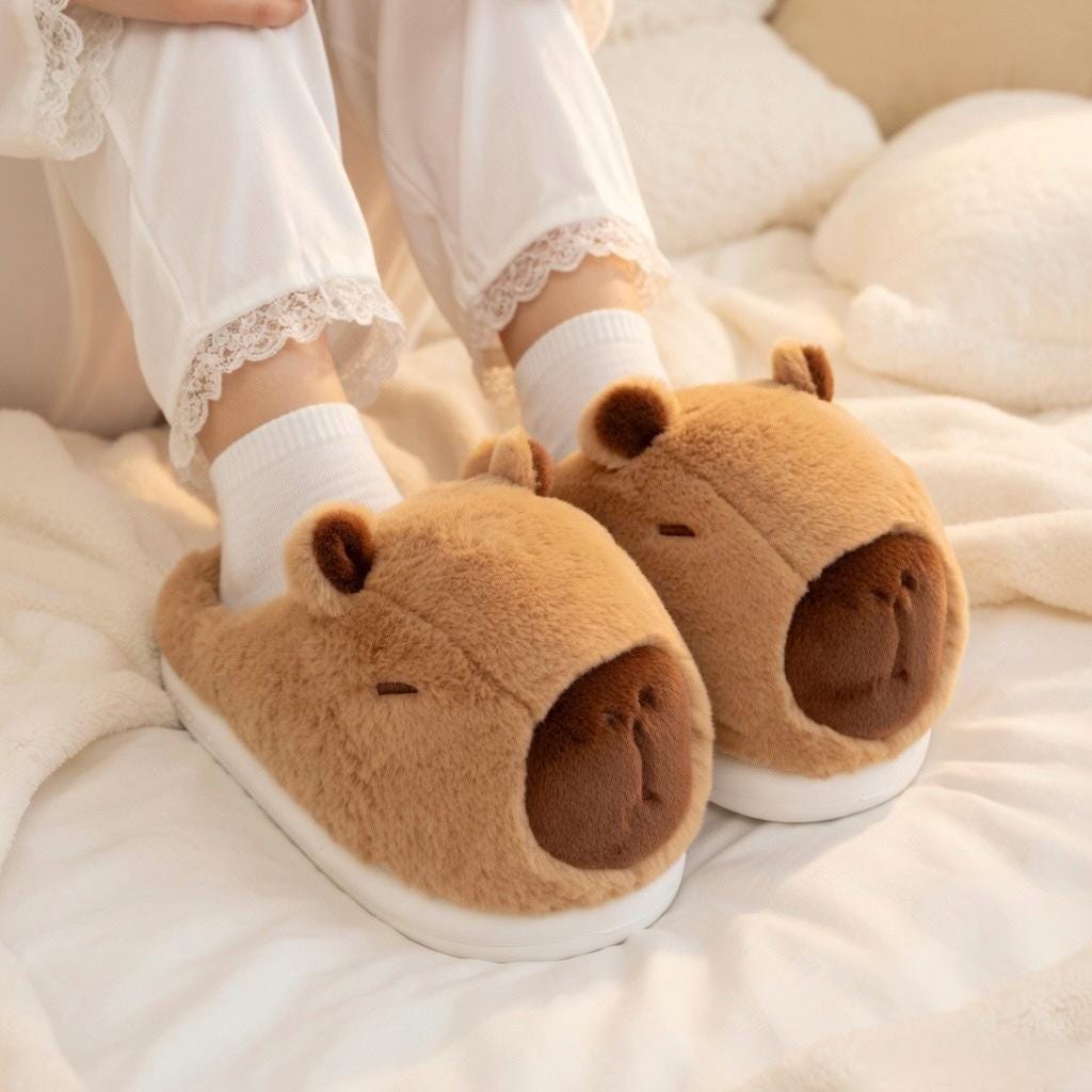 Capybara Plush Slippers | Fluffy Animal House Shoes, Cozy Indoor Footwear | SoftSlipsy