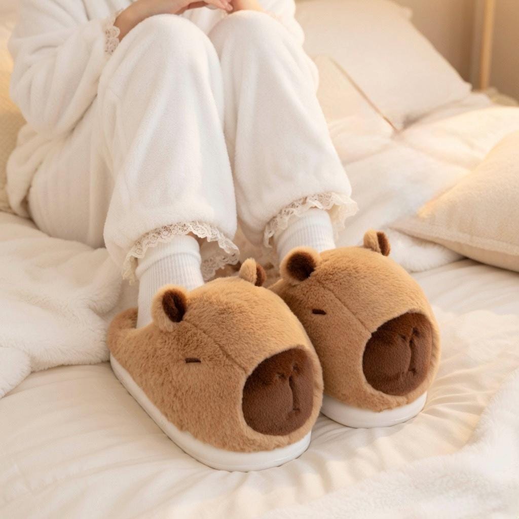 Capybara Plush Slippers | Fluffy Animal House Shoes, Cozy Indoor Footwear | SoftSlipsy