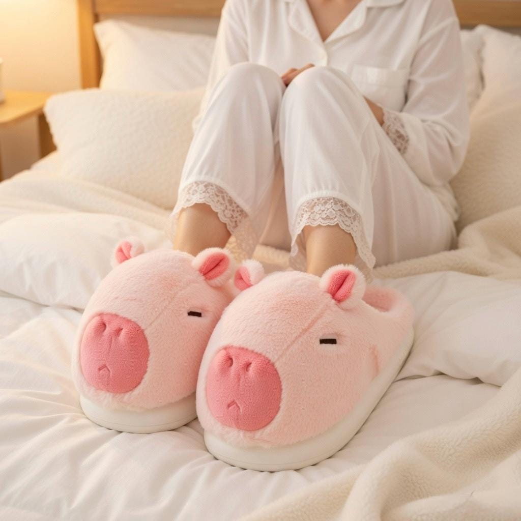 Capybara Plush Slippers | Fluffy Animal House Shoes, Cozy Indoor Footwear | SoftSlipsy