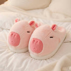 Pink Capybara Plush Slippers | Cozy Animal House Shoes | Fluffy Indoor Footwear | SoftSlipsy