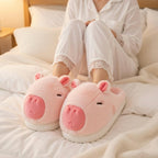 Pink Capybara Plush Slippers | Cozy Animal House Shoes | Fluffy Indoor Footwear | SoftSlipsy