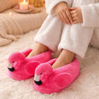 Plush Flamingo Slippers | Cozy Pink Animal House Shoes, Non-Slip Winter Comfort | SoftSlipsy