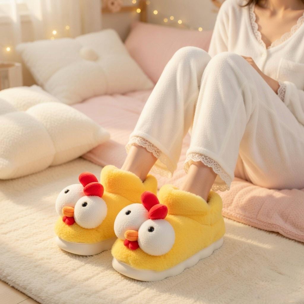 Plush Yellow Chicken Slippers | Cozy Cartoon Animal House Shoes | SoftSlipsy