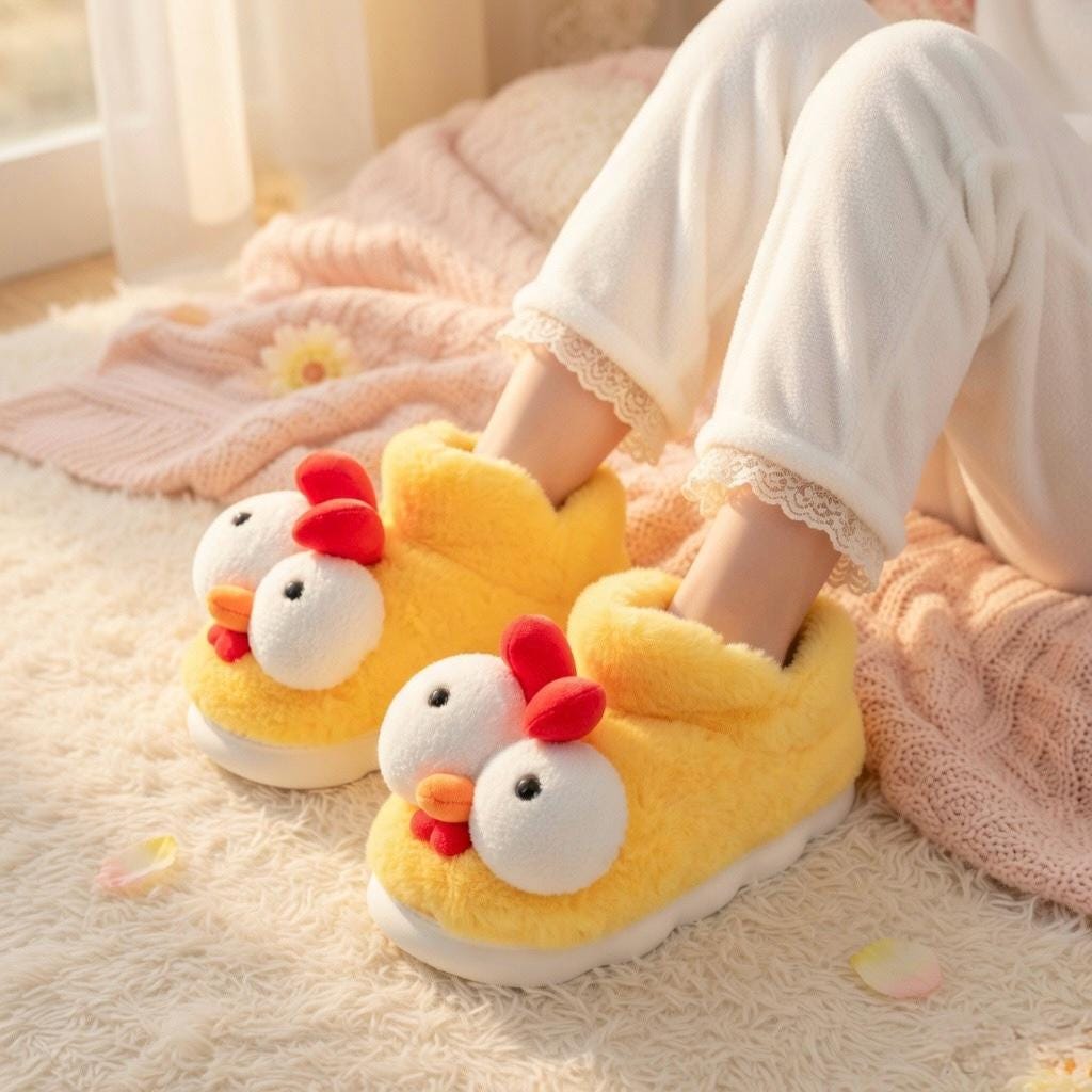 Plush Yellow Chicken Slippers | Cozy Cartoon Animal House Shoes | SoftSlipsy