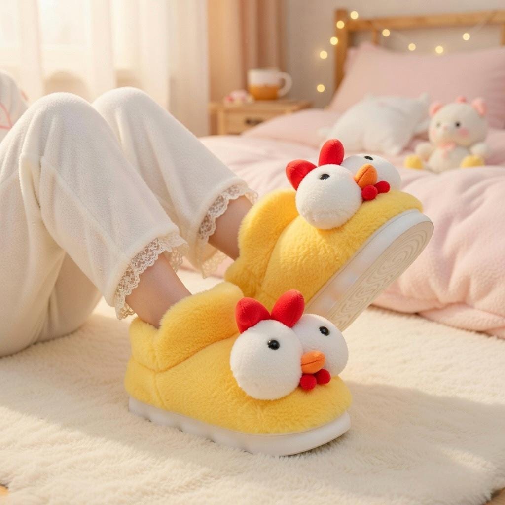 Plush Yellow Chicken Slippers | Cozy Cartoon Animal House Shoes | SoftSlipsy
