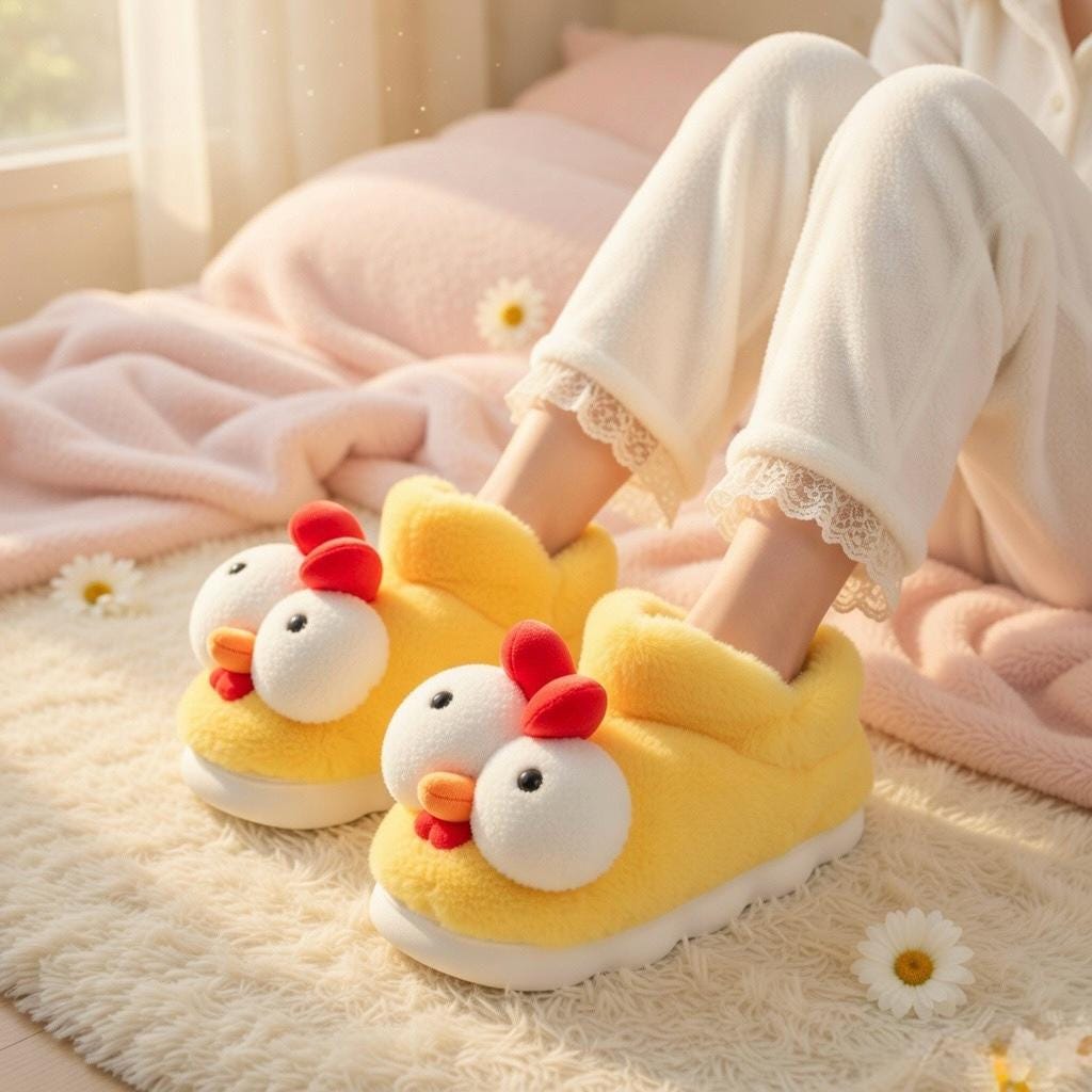 Plush Yellow Chicken Slippers | Cozy Cartoon Animal House Shoes | SoftSlipsy