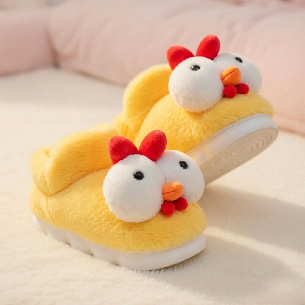 Plush Yellow Chicken Slippers | Cozy Cartoon Animal House Shoes | SoftSlipsy