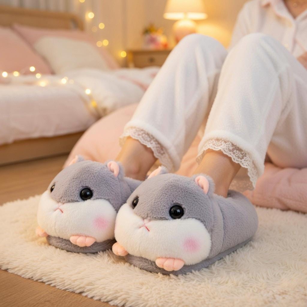 Plush Hamster Slippers | Cozy Fluffy Animal House Shoes, Winter Warmth | SoftSlipsy