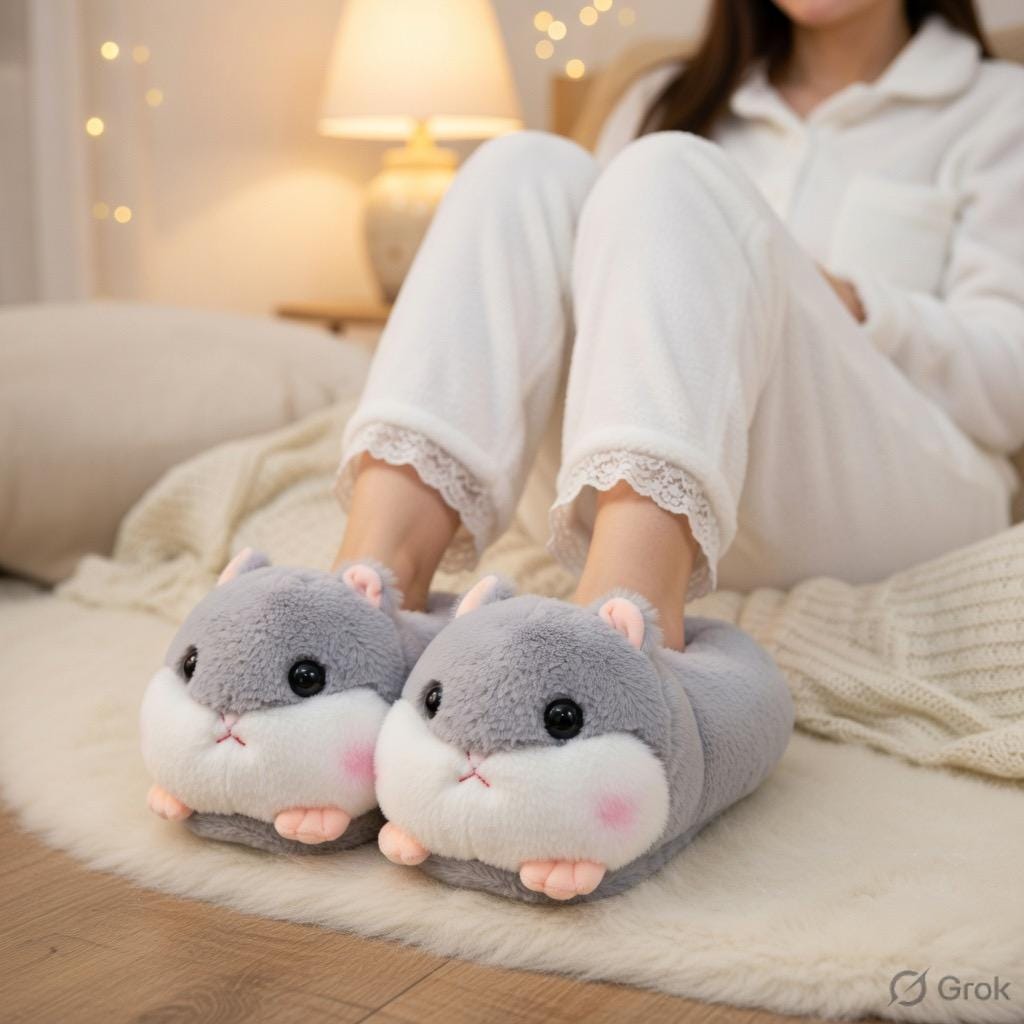 Plush Hamster Slippers | Cozy Fluffy Animal House Shoes, Winter Warmth | SoftSlipsy