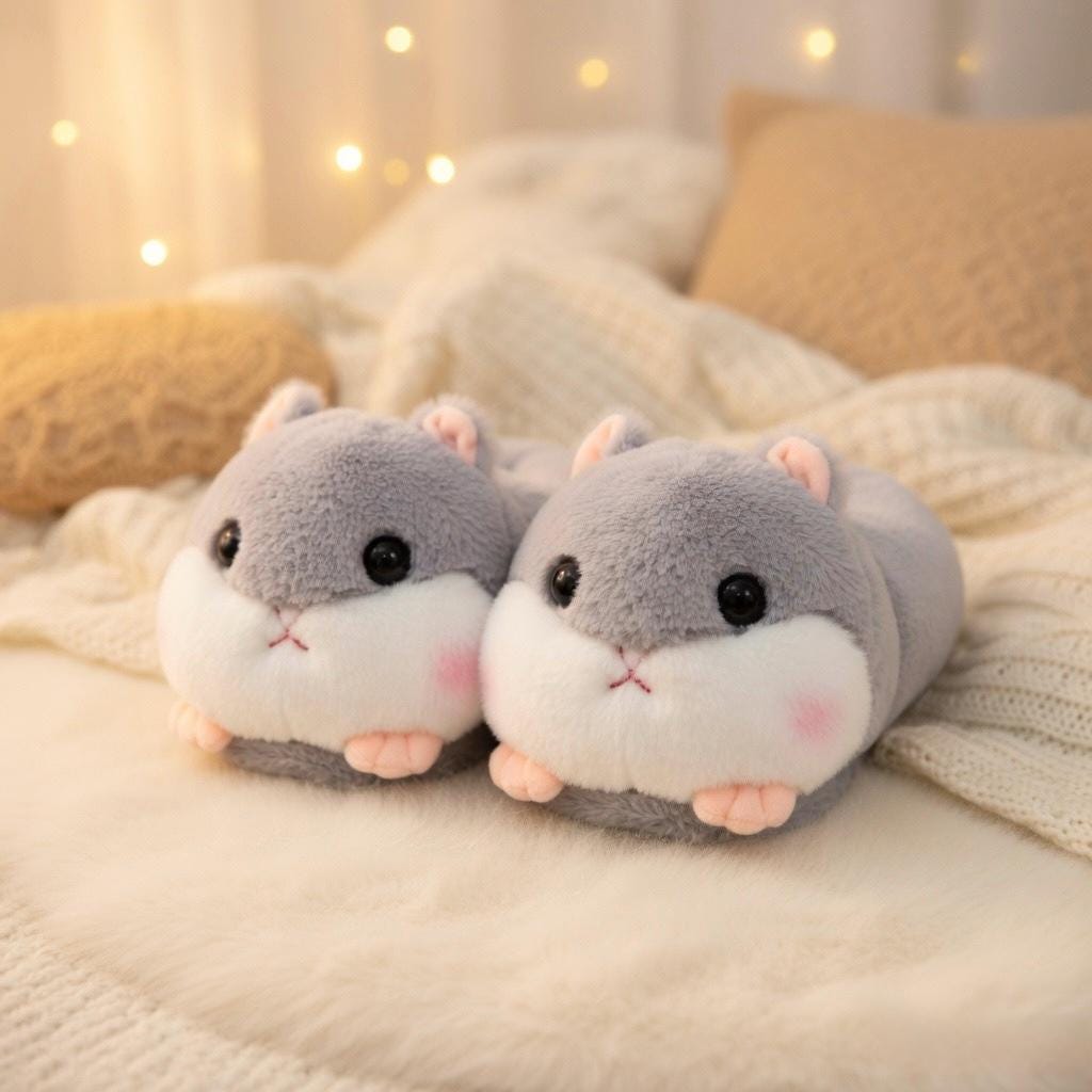 Plush Hamster Slippers | Cozy Fluffy Animal House Shoes, Winter Warmth | SoftSlipsy