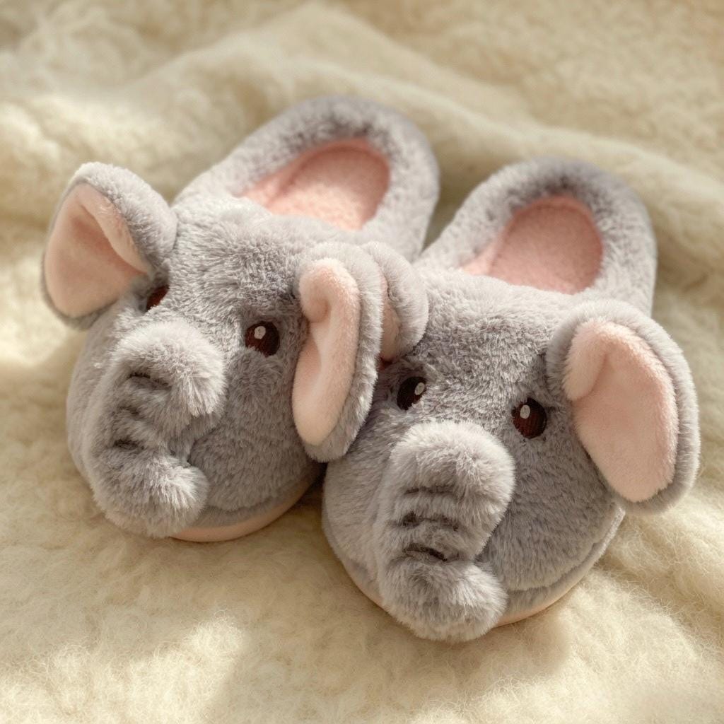 Plush Elephant Slippers | Cozy Fluffy Animal House Shoes (Winter Warmth) | SoftSlipsy
