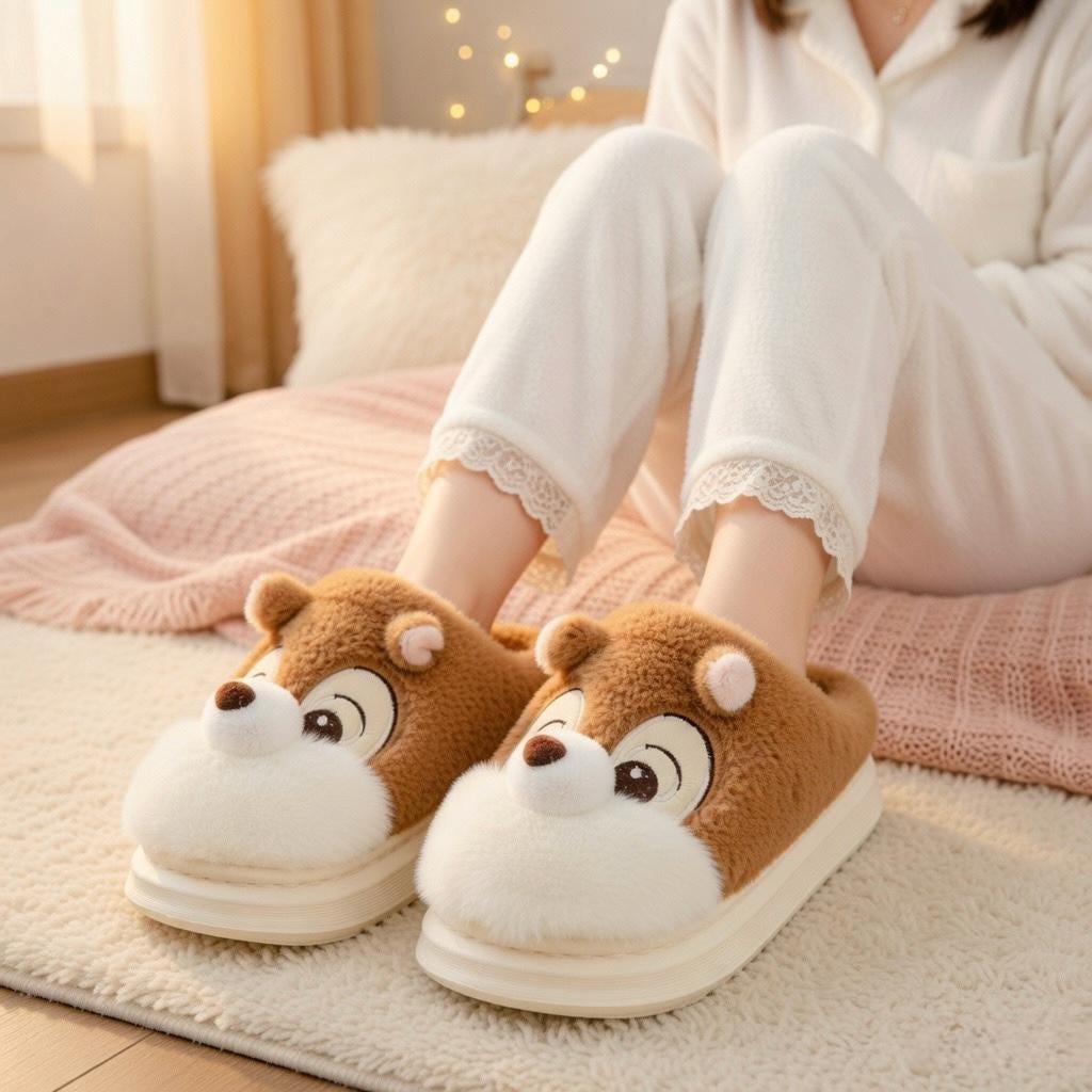 Plush Squirrel Slippers | Cozy Fluffy Animal House Shoes (Winter Warmth) | SoftSlipsy