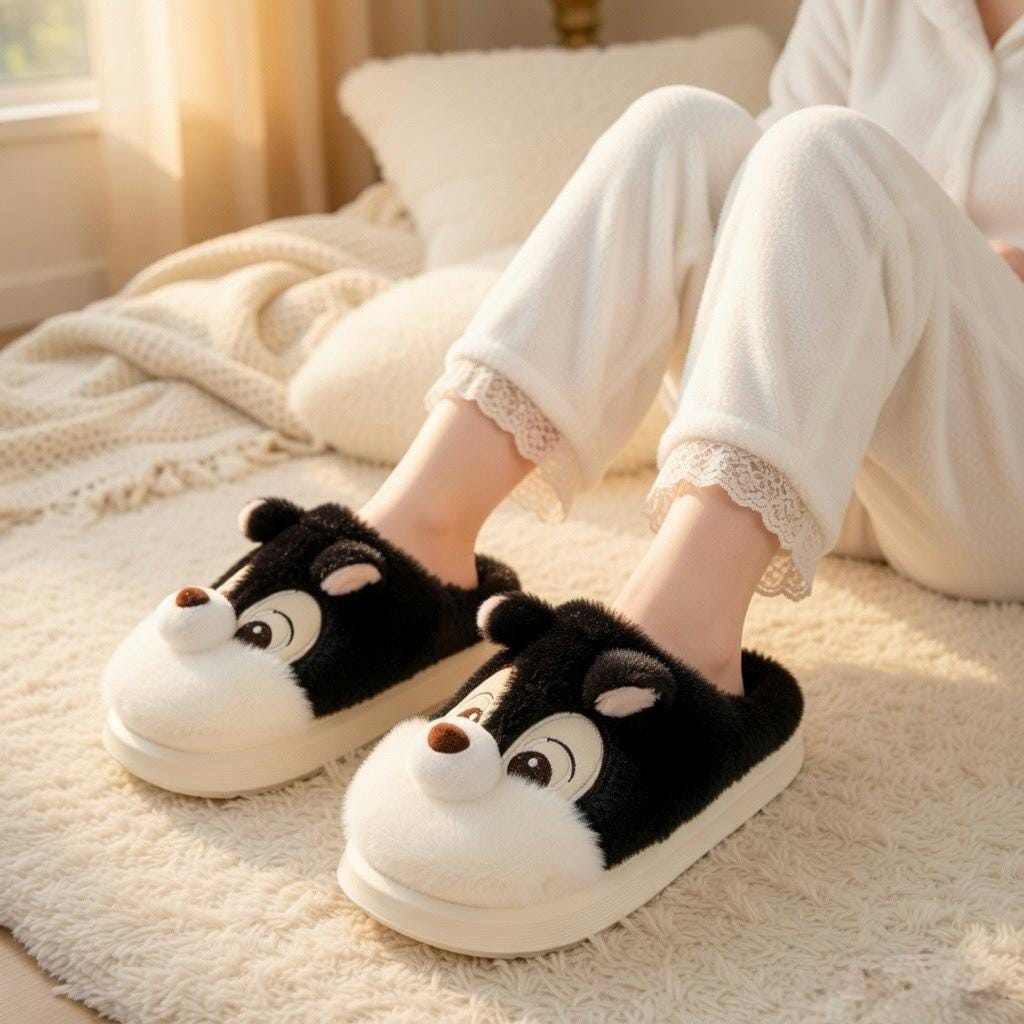 Plush Squirrel Slippers | Cozy Fluffy Animal House Shoes (Winter Warmth) | SoftSlipsy