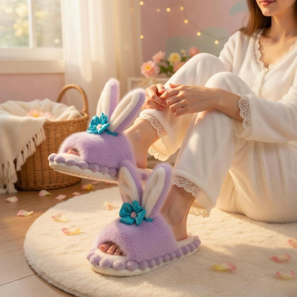 Plush Bunny Slippers | Faux Fur Open Toe House Shoes, Cozy Indoor Comfort | SoftSlipsy