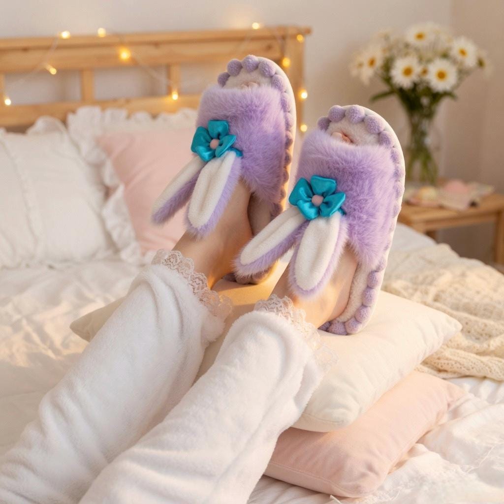 Plush Bunny Slippers | Faux Fur Open Toe House Shoes, Cozy Indoor Comfort | SoftSlipsy