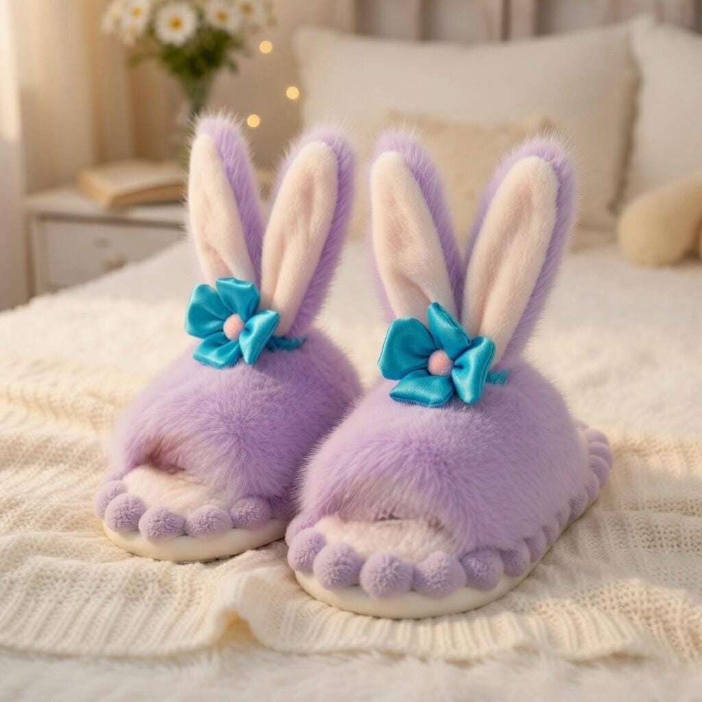 Plush Bunny Slippers | Faux Fur Open Toe House Shoes, Cozy Indoor Comfort | SoftSlipsy