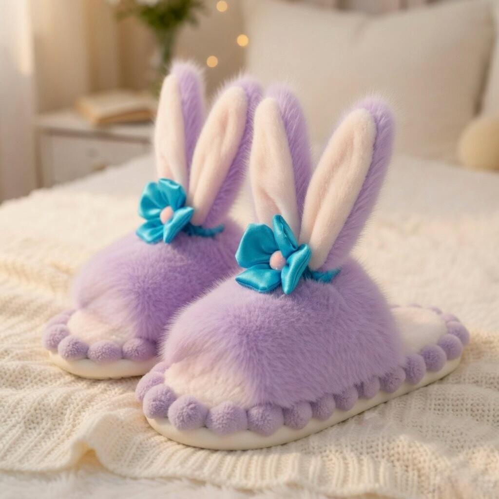 Plush Bunny Slippers | Faux Fur Open Toe House Shoes, Cozy Indoor Comfort | SoftSlipsy
