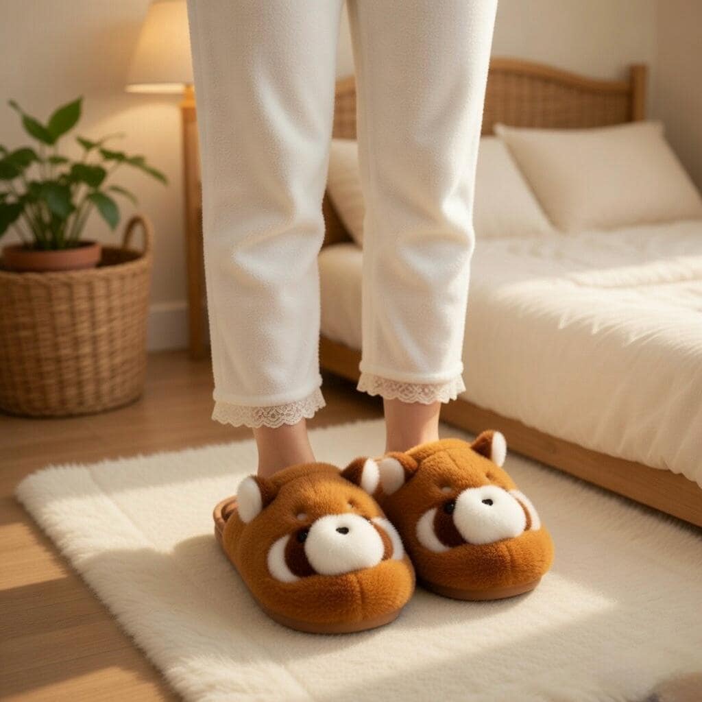 Raccoon Plush Slippers | Fluffy Animal House Shoes | Cozy Winter Indoor Comfort | SoftSlipsy