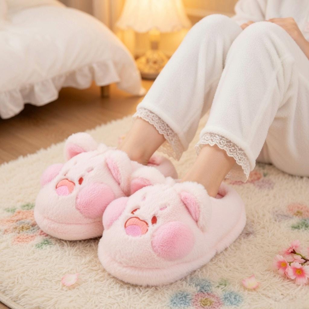 Plush Pig Animal Slippers | Cozy Fluffy Indoor House Shoes | SoftSlipsy