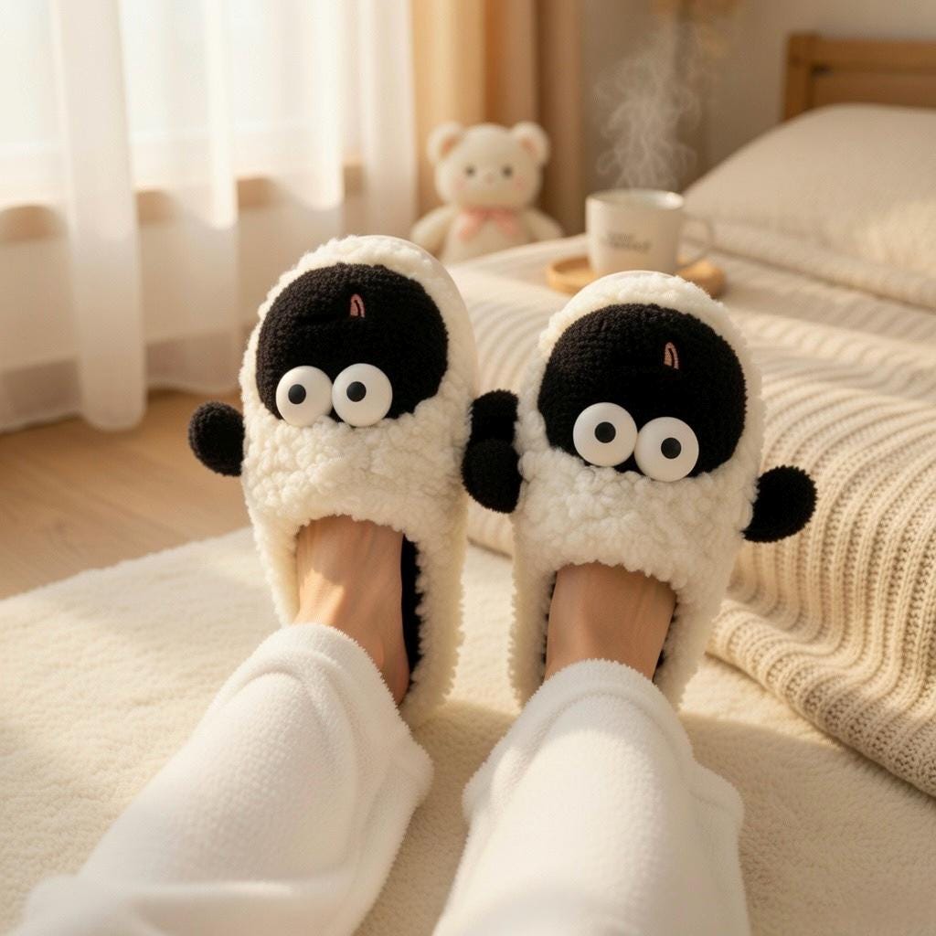 Plush Sheep Slippers | Cozy Fluffy Animal House Shoes (Non-slip Sole) | SoftSlipsy