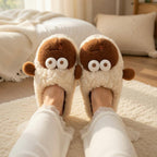 Plush Sheep Slippers | Cozy Fluffy Animal House Shoes (Non-slip Sole) | SoftSlipsy
